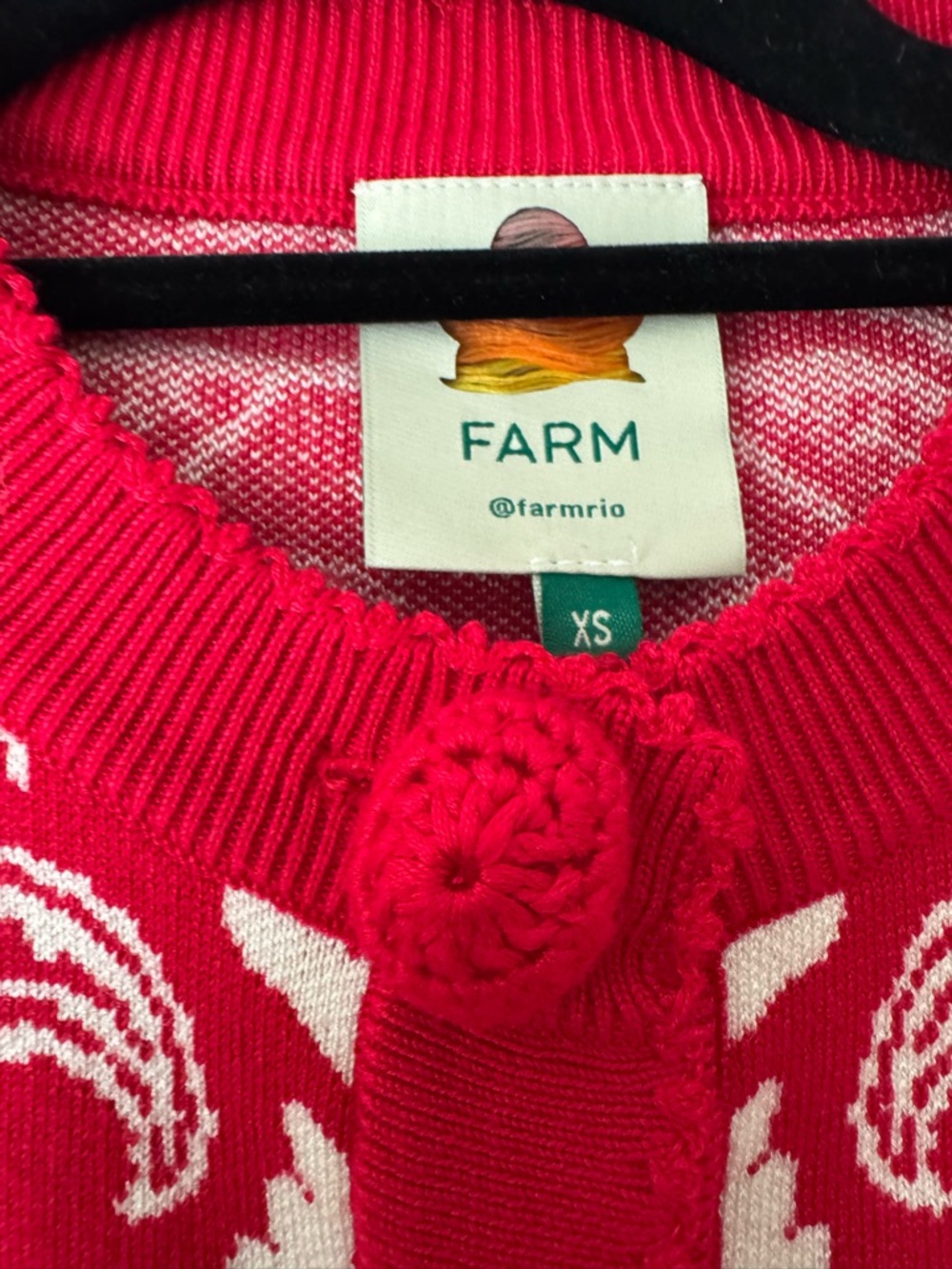 Farm Rio The Red Tropical Jacquard Knit Cardigan, Size XS - Picture 7 of 11